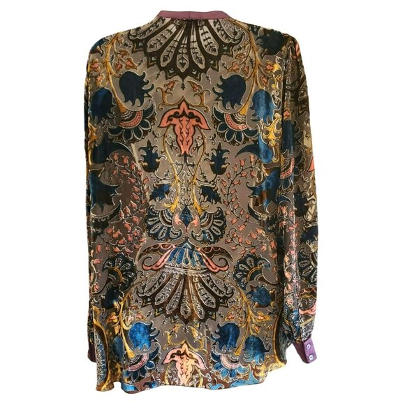 Hale Bob Bohemian Burnout Velvet Silk Blend Melina Blouse Large Regalcore Luxe - Picture 2 of 6